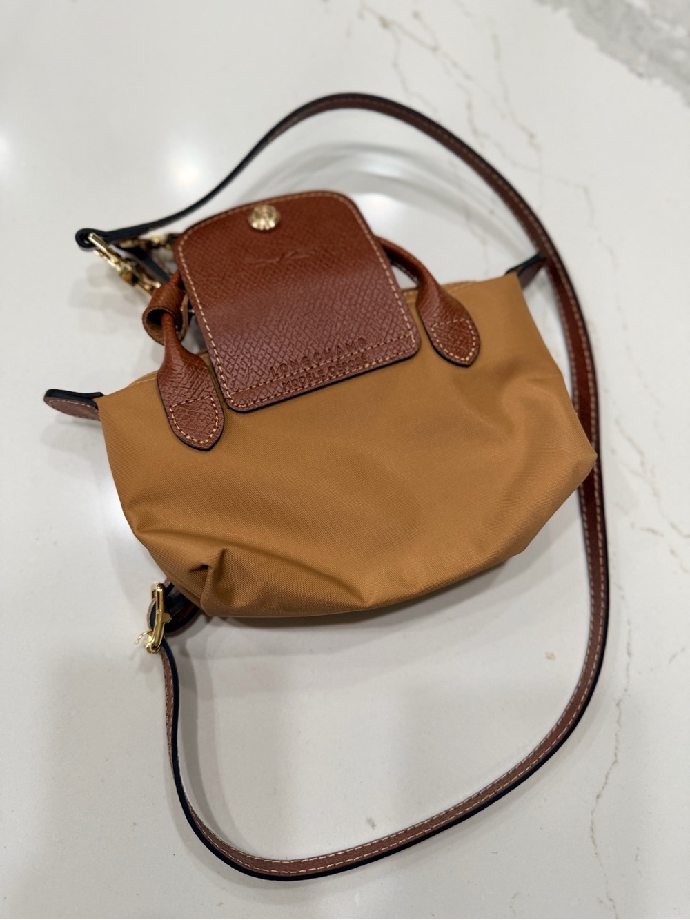 Longchamp Tan and Brown Mini Nylon Crossbody Bag